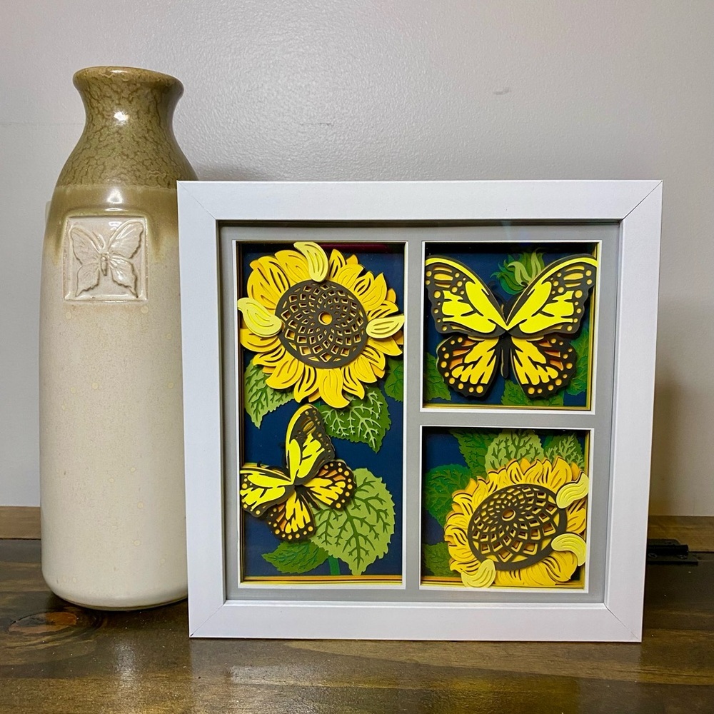 3D Monarch Butterfly Sunflower Shadowbox